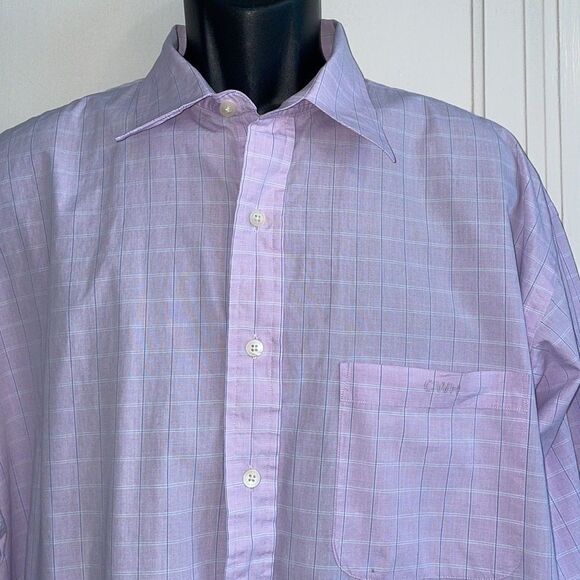 Vintage 80s Harold Powell lavender & white check cotton long sleeve shirt - Picture 2 of 10